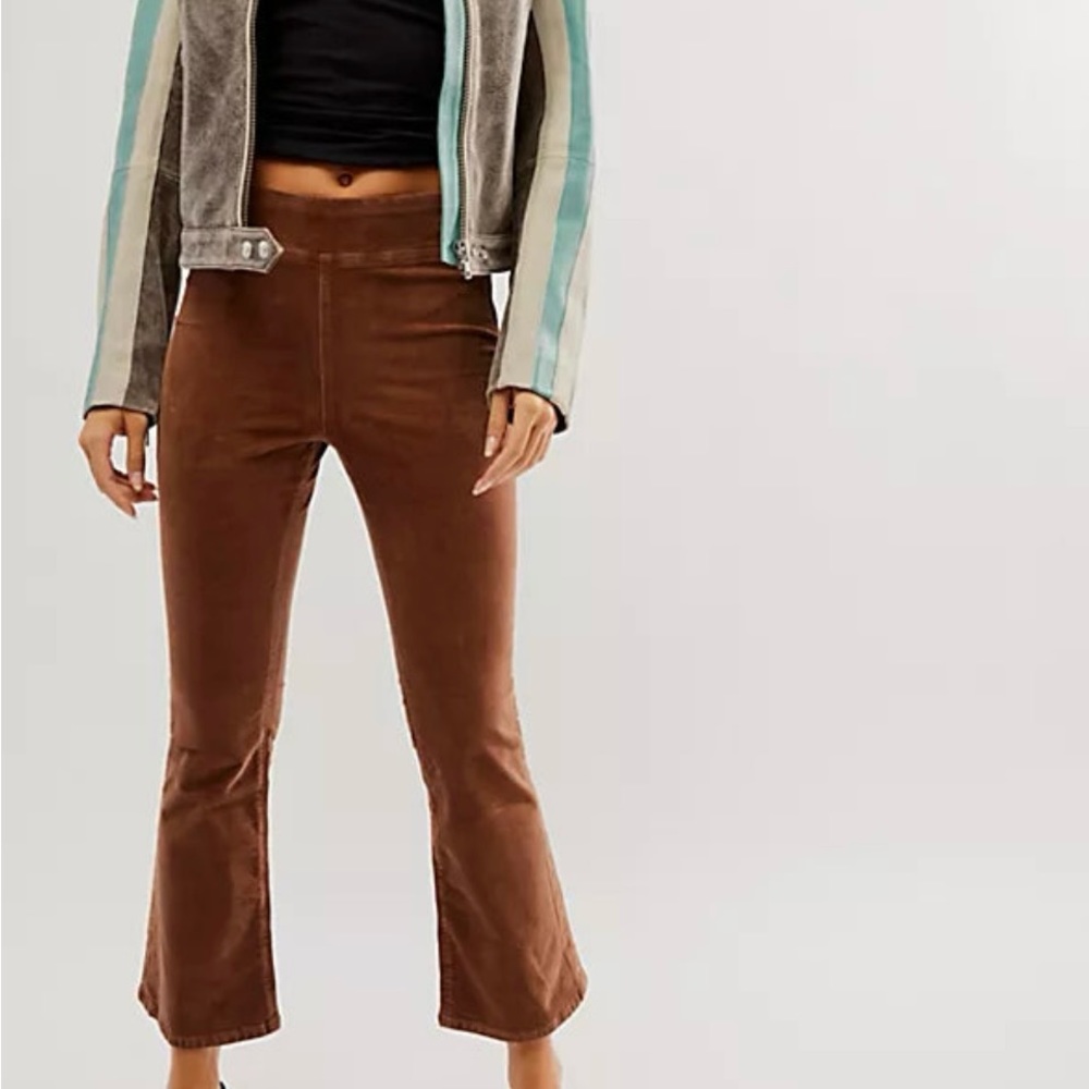 NWT In My Feelings Velvet Crop Slim Flare Pants In Brown